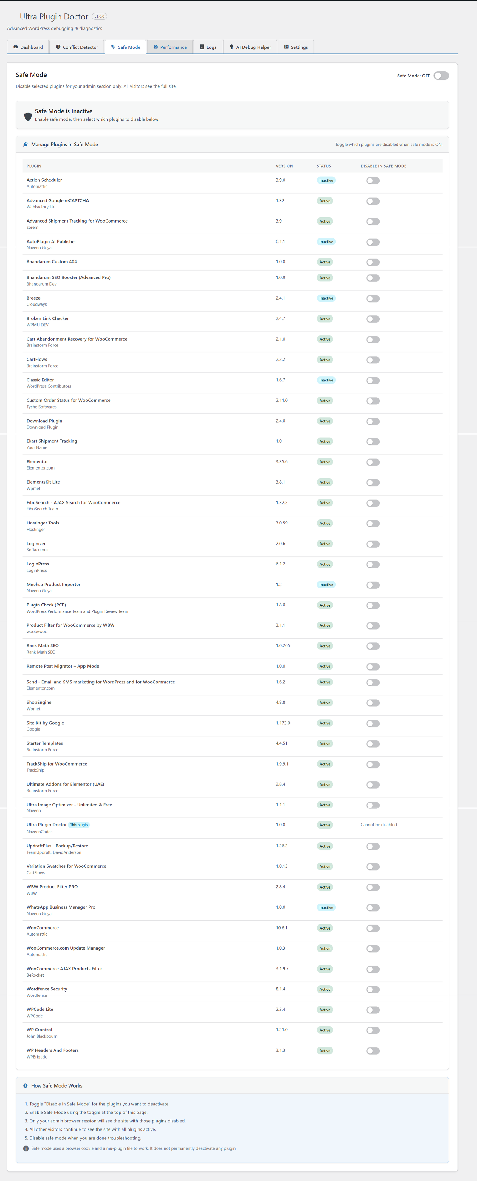 NaveenCodes Site Diagnostics main dashboard